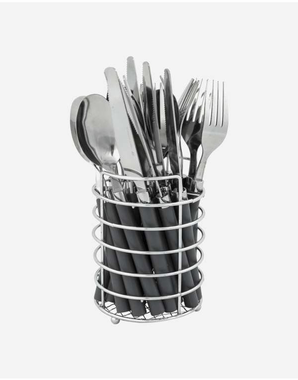 Besteck - Im Korb - Grau - 24 Teile - 6 Personen